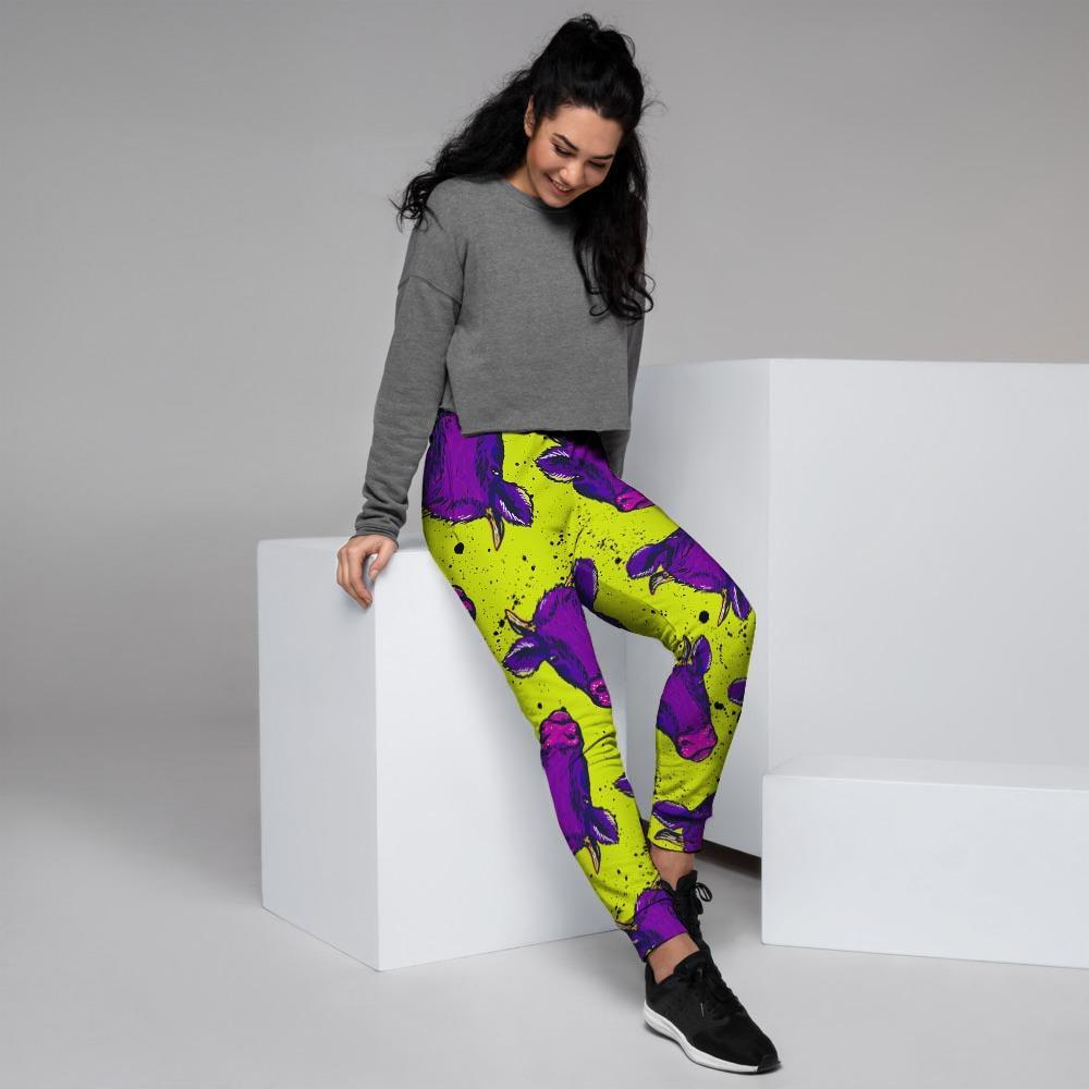 Abstract Neon Cow Print Women's Joggers-grizzshop