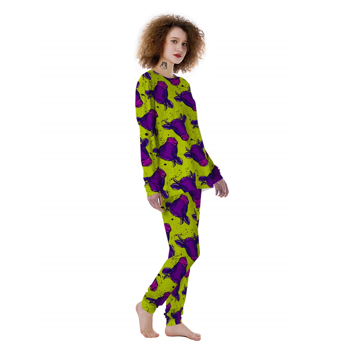 Abstract Neon Cow Print Women's Pajamas-grizzshop