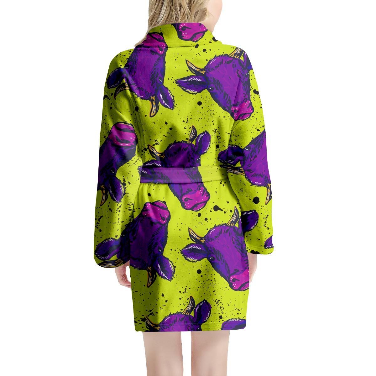 Abstract Neon Cow Print Women's Robe-grizzshop