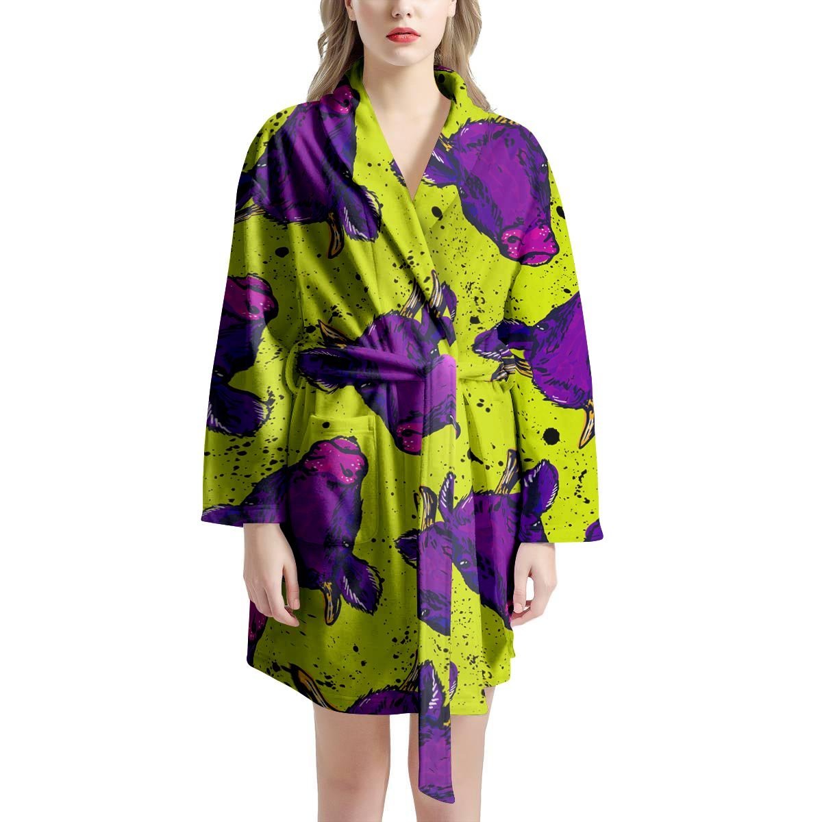 Abstract Neon Cow Print Women's Robe-grizzshop