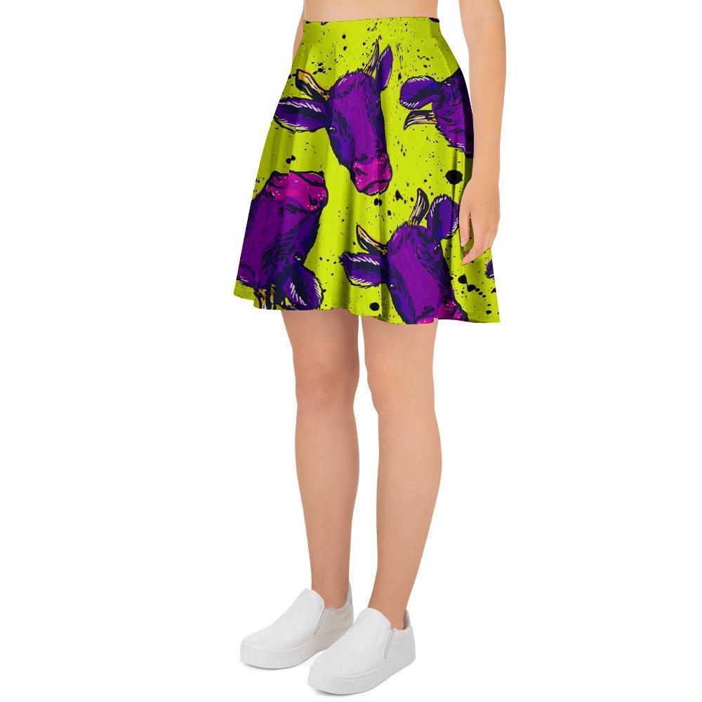 Abstract Neon Cow Print Women's Skirt-grizzshop