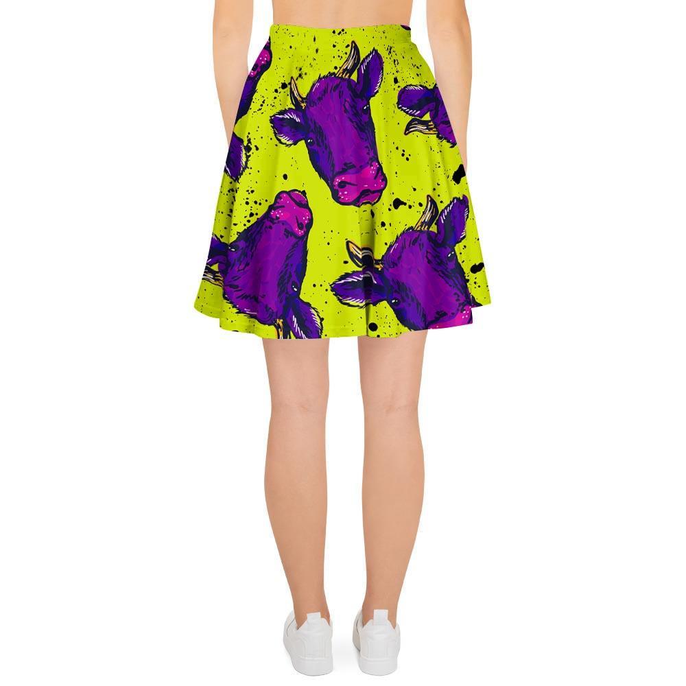 Abstract Neon Cow Print Women's Skirt-grizzshop