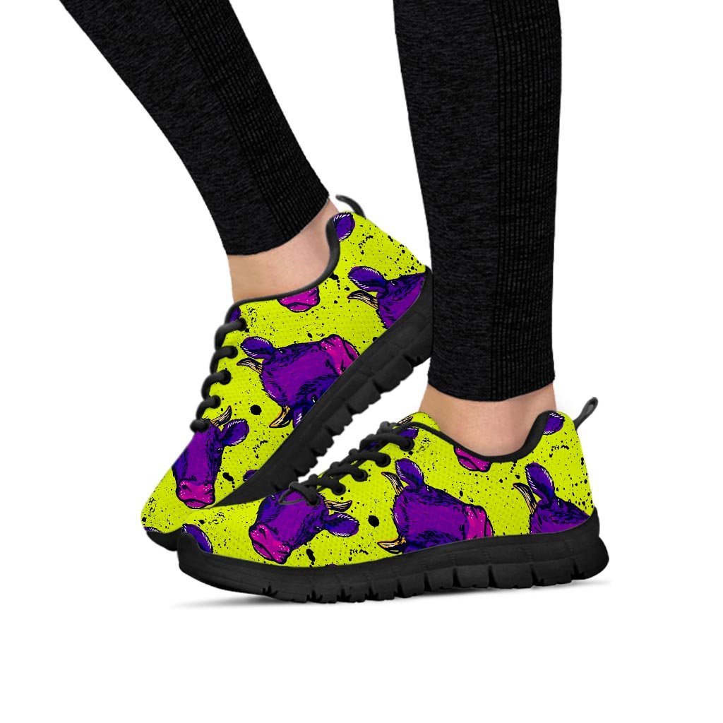 Abstract Neon Cow Print Women's Sneakers-grizzshop