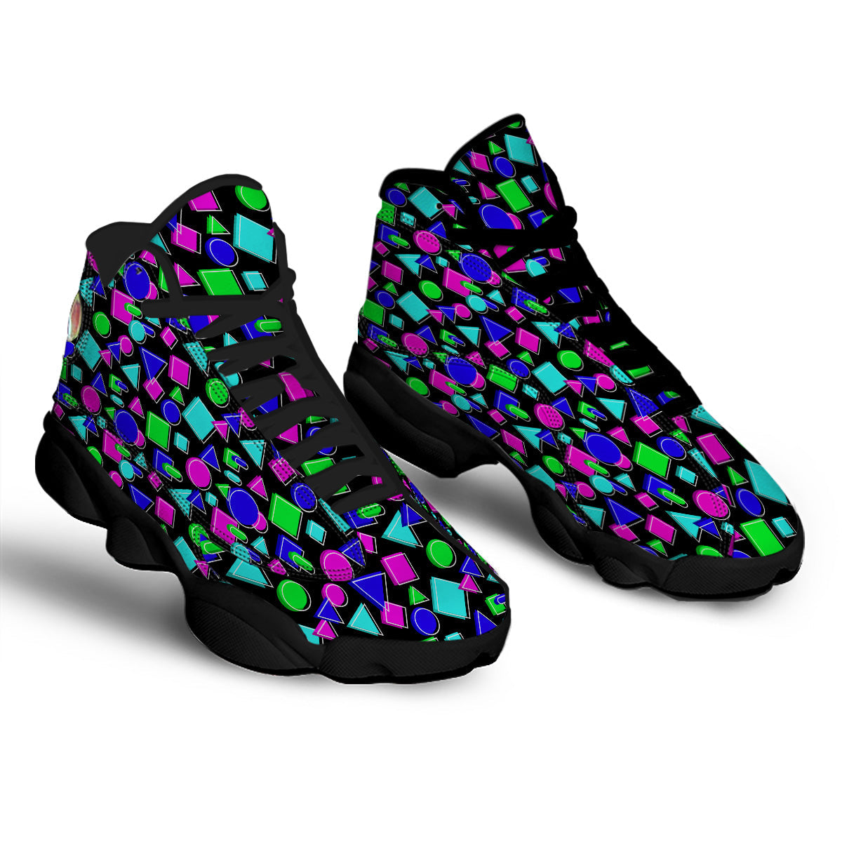 Abstract Neon Geometric Print Pattern Black Basketball Shoes-grizzshop
