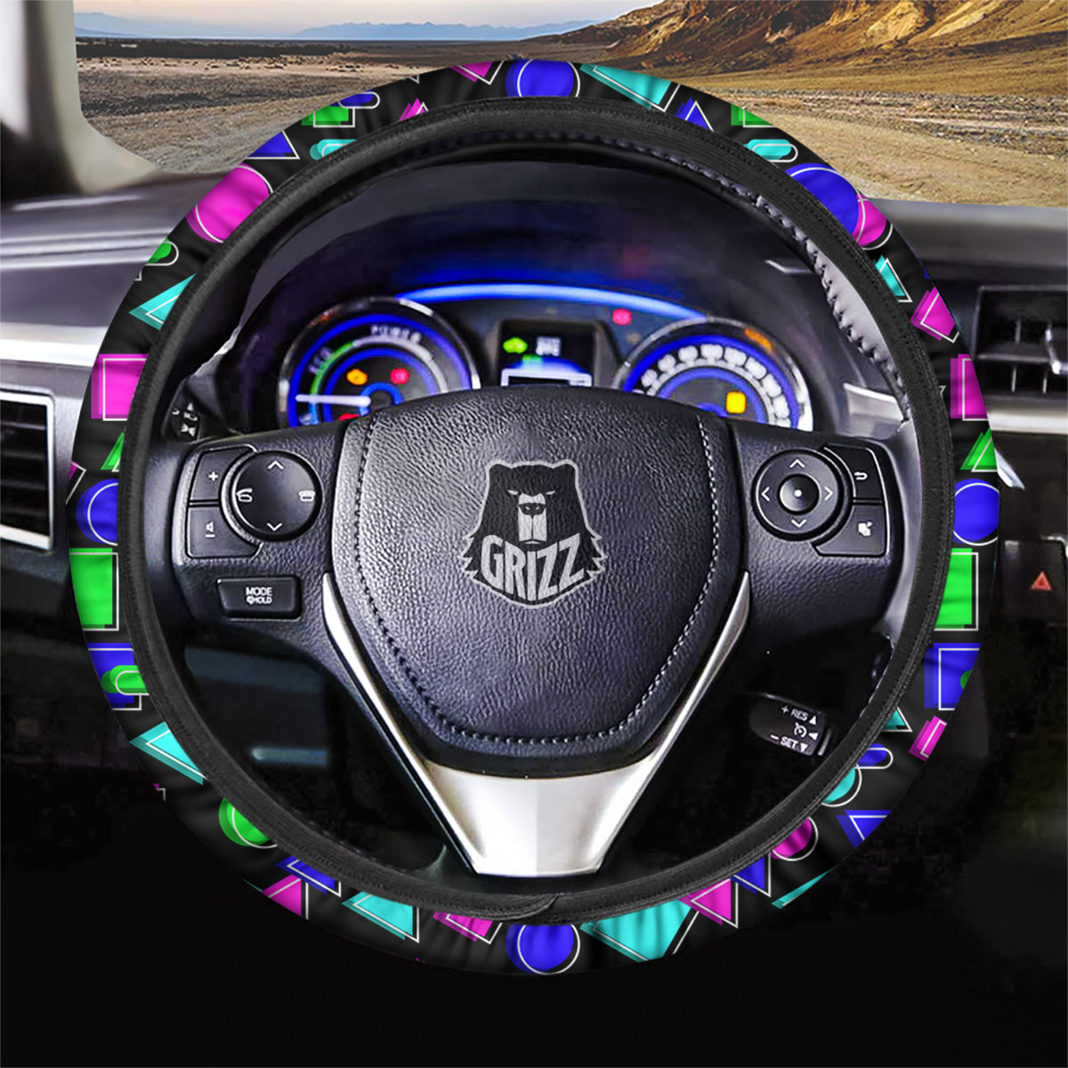 Abstract Neon Geometric Print Pattern Car Steering Wheel Cover-grizzshop