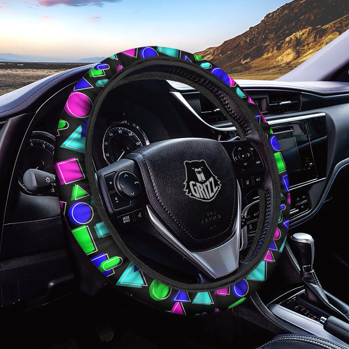 Abstract Neon Geometric Print Pattern Car Steering Wheel Cover-grizzshop