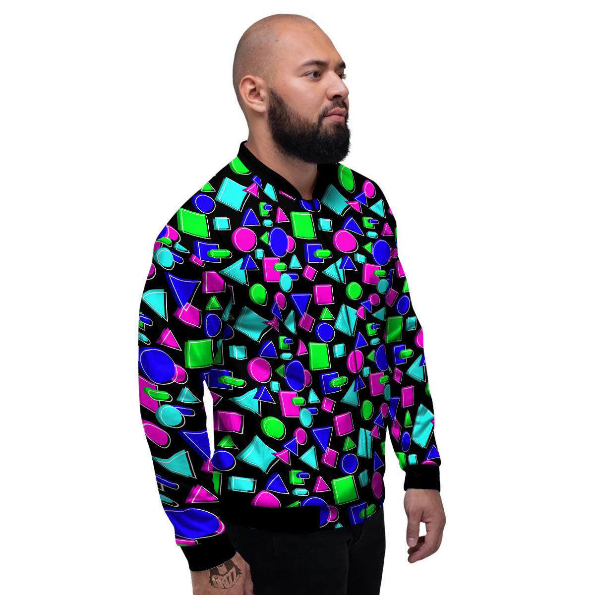 Abstract Neon Geometric Print Pattern Men's Bomber Jacket-grizzshop