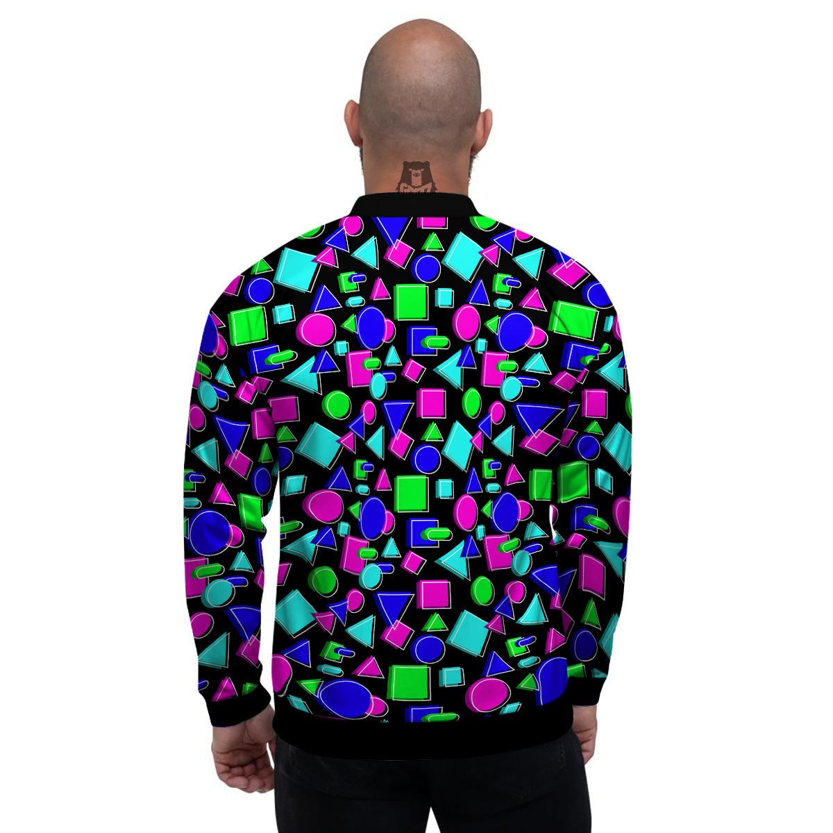 Abstract Neon Geometric Print Pattern Men's Bomber Jacket-grizzshop