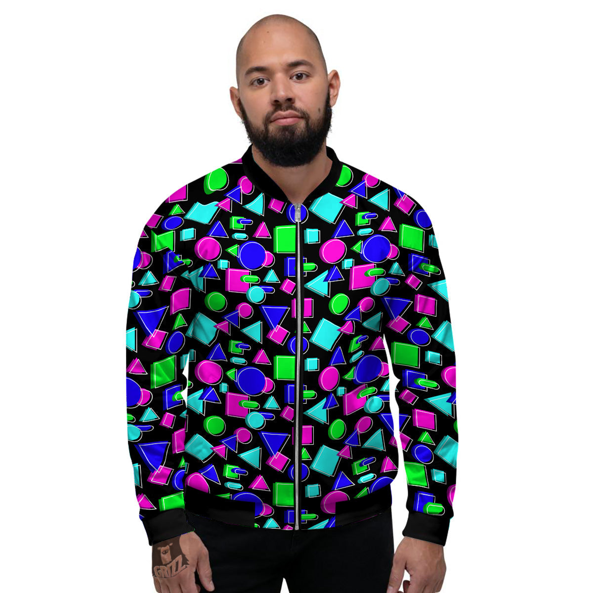 Abstract Neon Geometric Print Pattern Men's Bomber Jacket-grizzshop