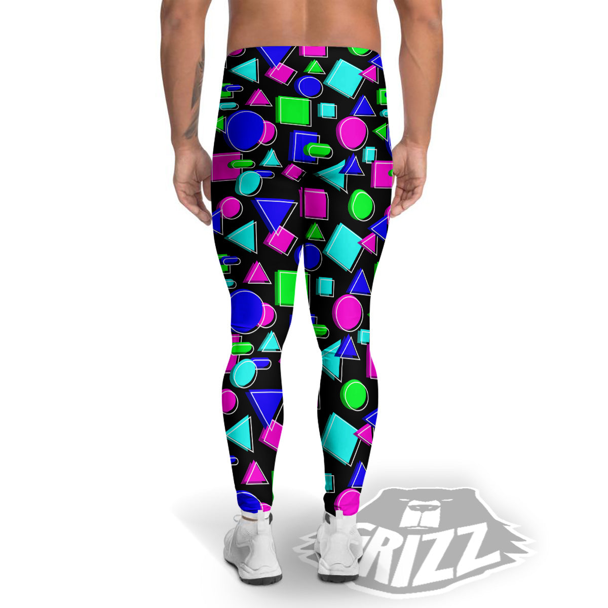 Abstract Neon Geometric Print Pattern Men's Leggings-grizzshop