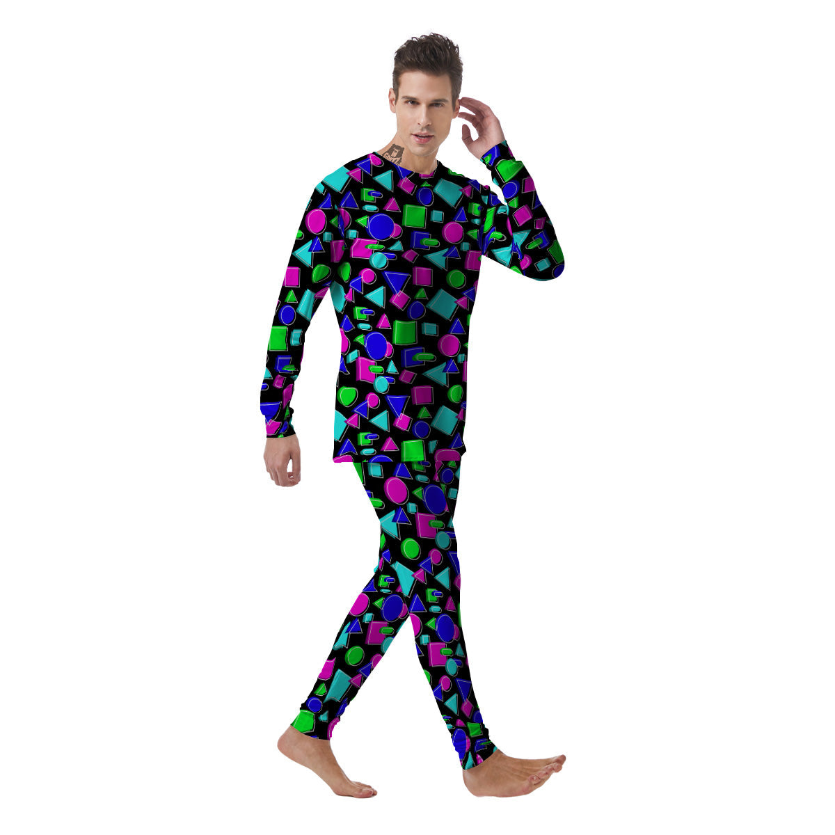 Abstract Neon Geometric Print Pattern Men's Pajamas-grizzshop