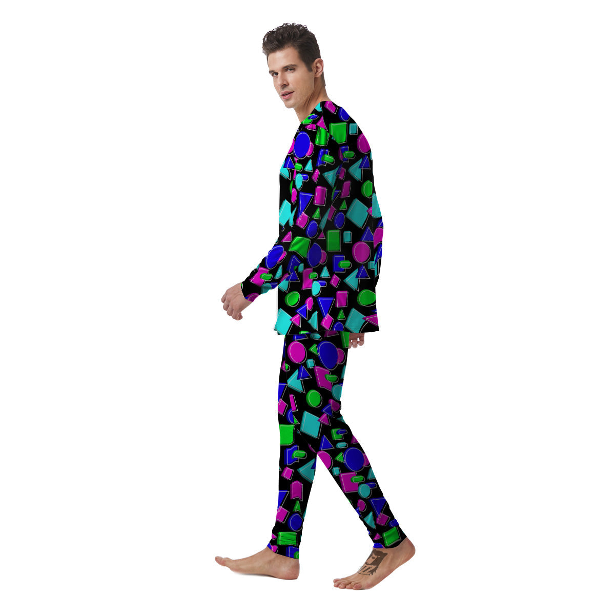 Abstract Neon Geometric Print Pattern Men's Pajamas-grizzshop