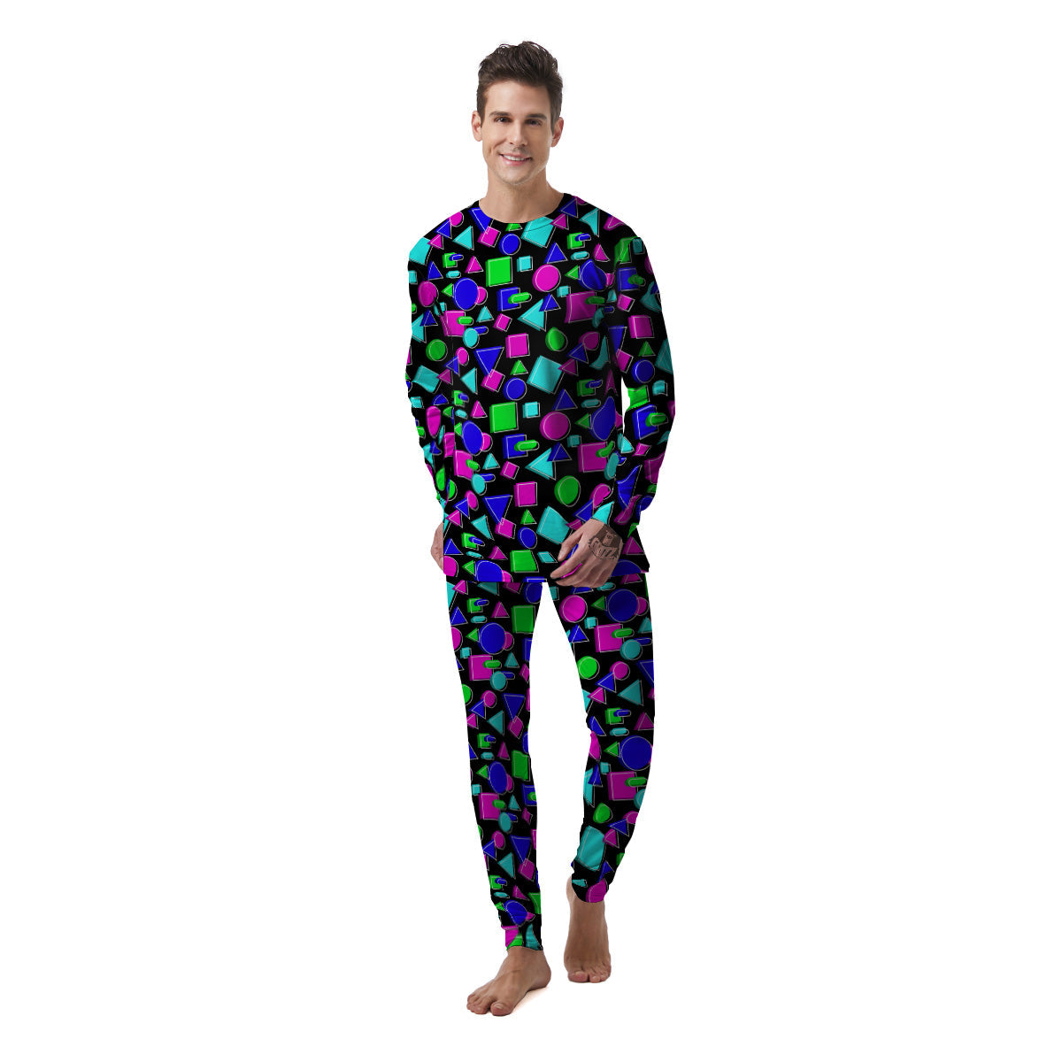 Abstract Neon Geometric Print Pattern Men's Pajamas-grizzshop