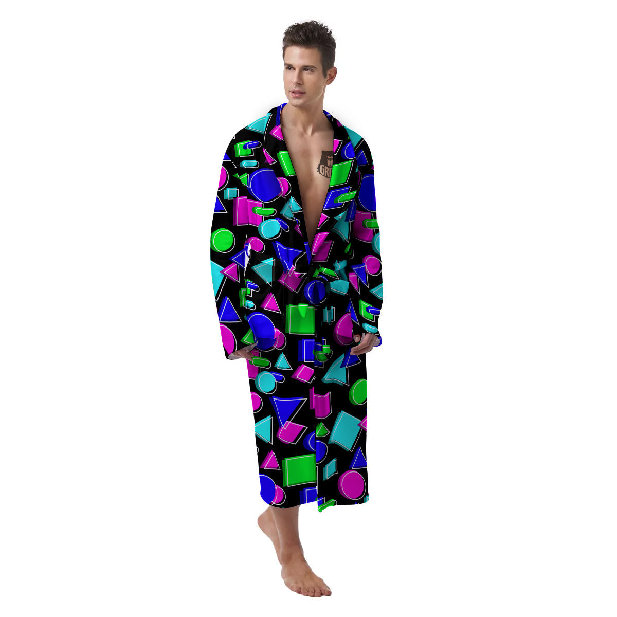 Abstract Neon Geometric Print Pattern Men's Robe-grizzshop