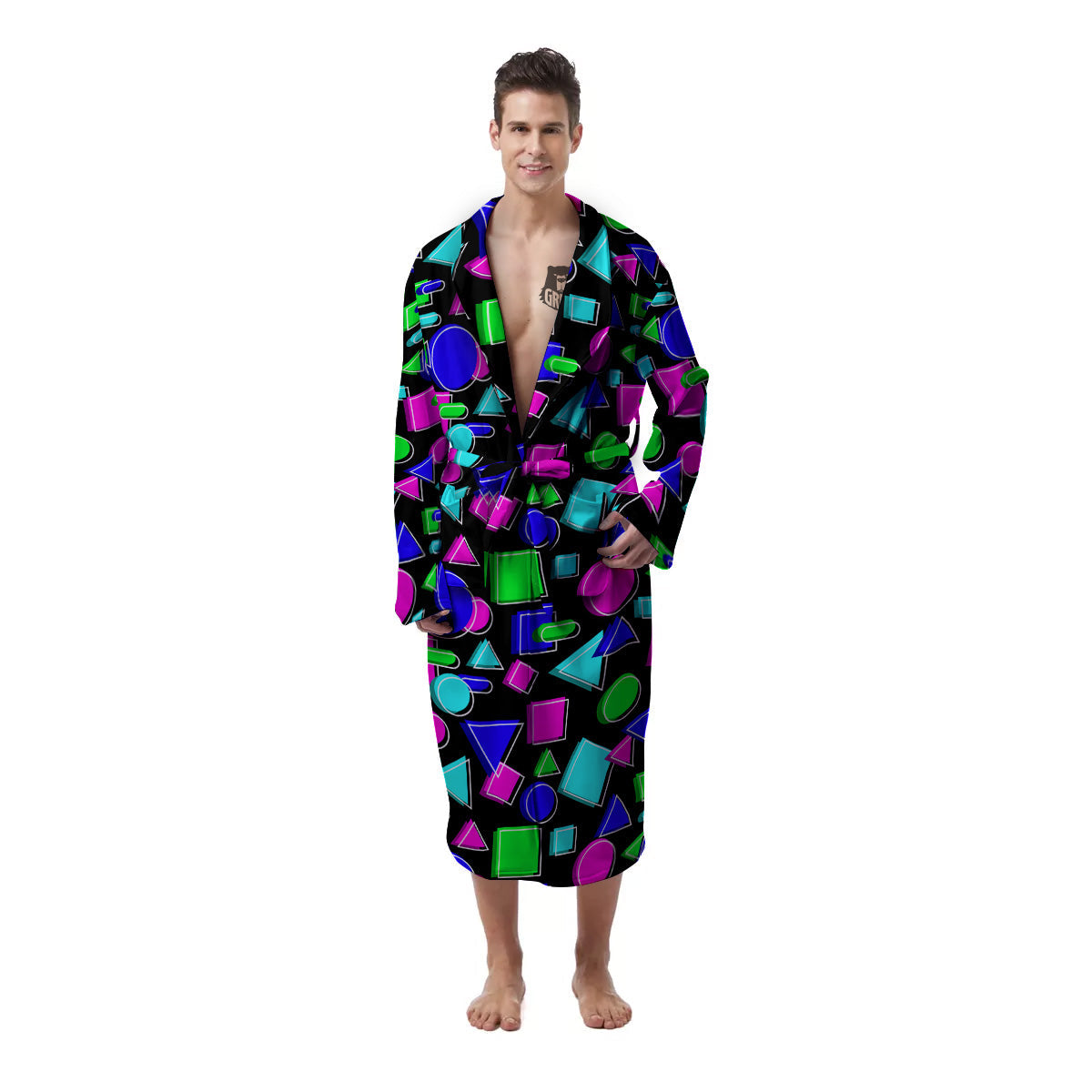 Abstract Neon Geometric Print Pattern Men's Robe-grizzshop