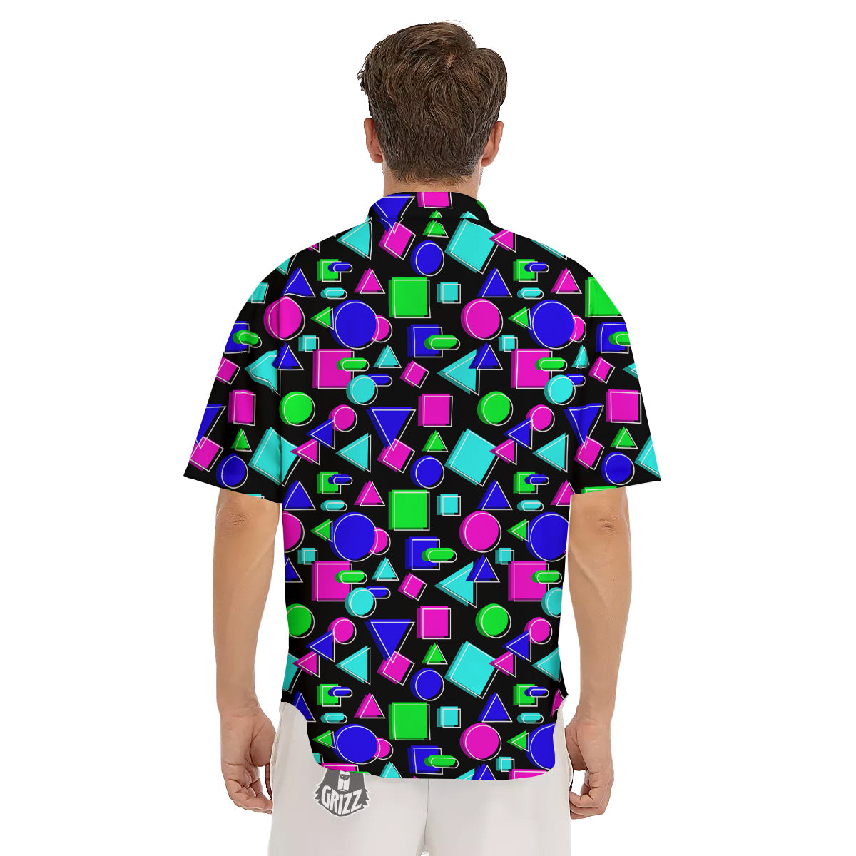 Abstract Neon Geometric Print Pattern Men's Short Sleeve Shirts-grizzshop