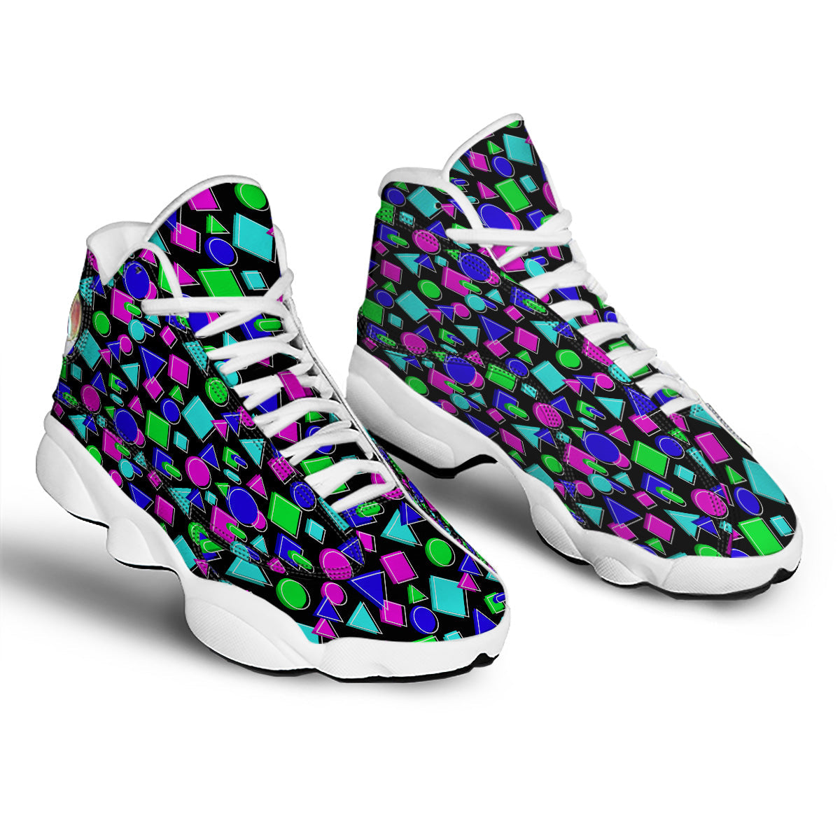 Abstract Neon Geometric Print Pattern White Basketball Shoes-grizzshop