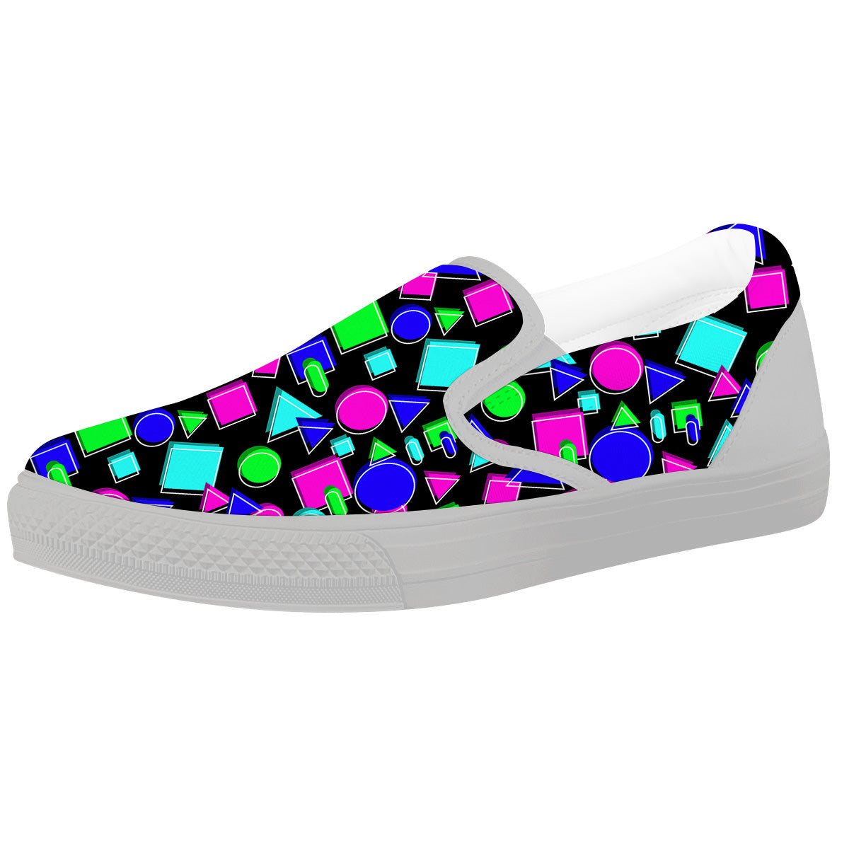 Abstract Neon Geometric Print Pattern White Slip On Shoes-grizzshop