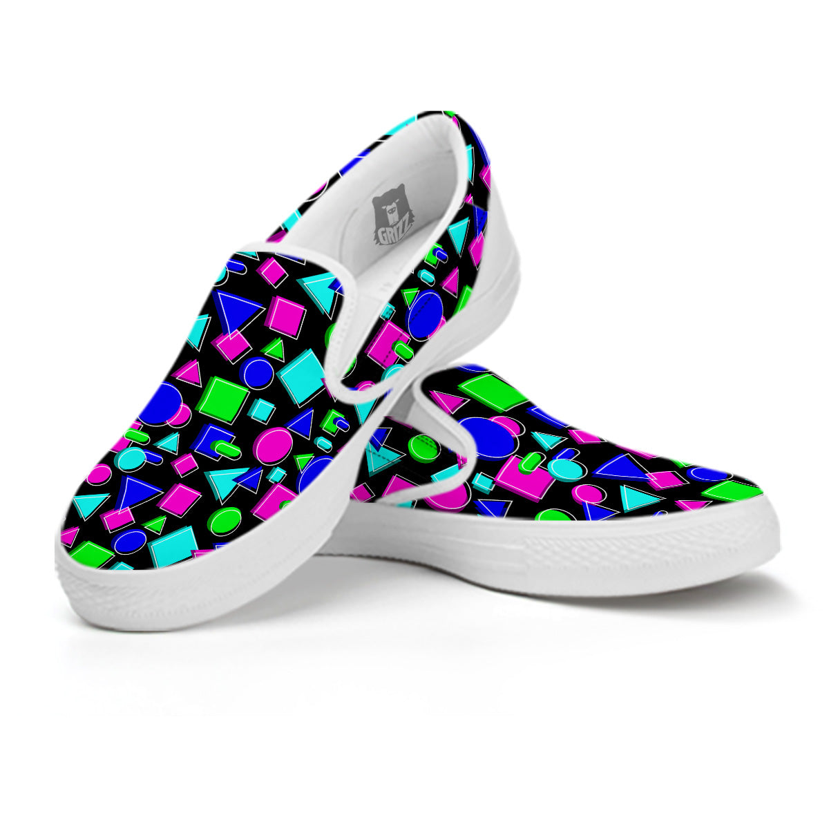 Abstract Neon Geometric Print Pattern White Slip On Shoes-grizzshop