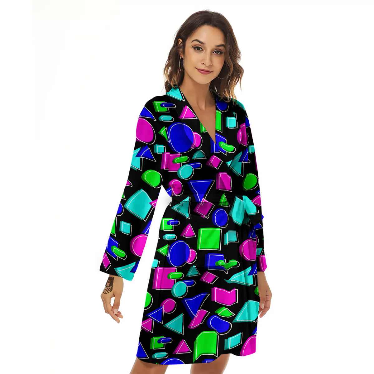 Abstract Neon Geometric Print Pattern Women's Robe-grizzshop