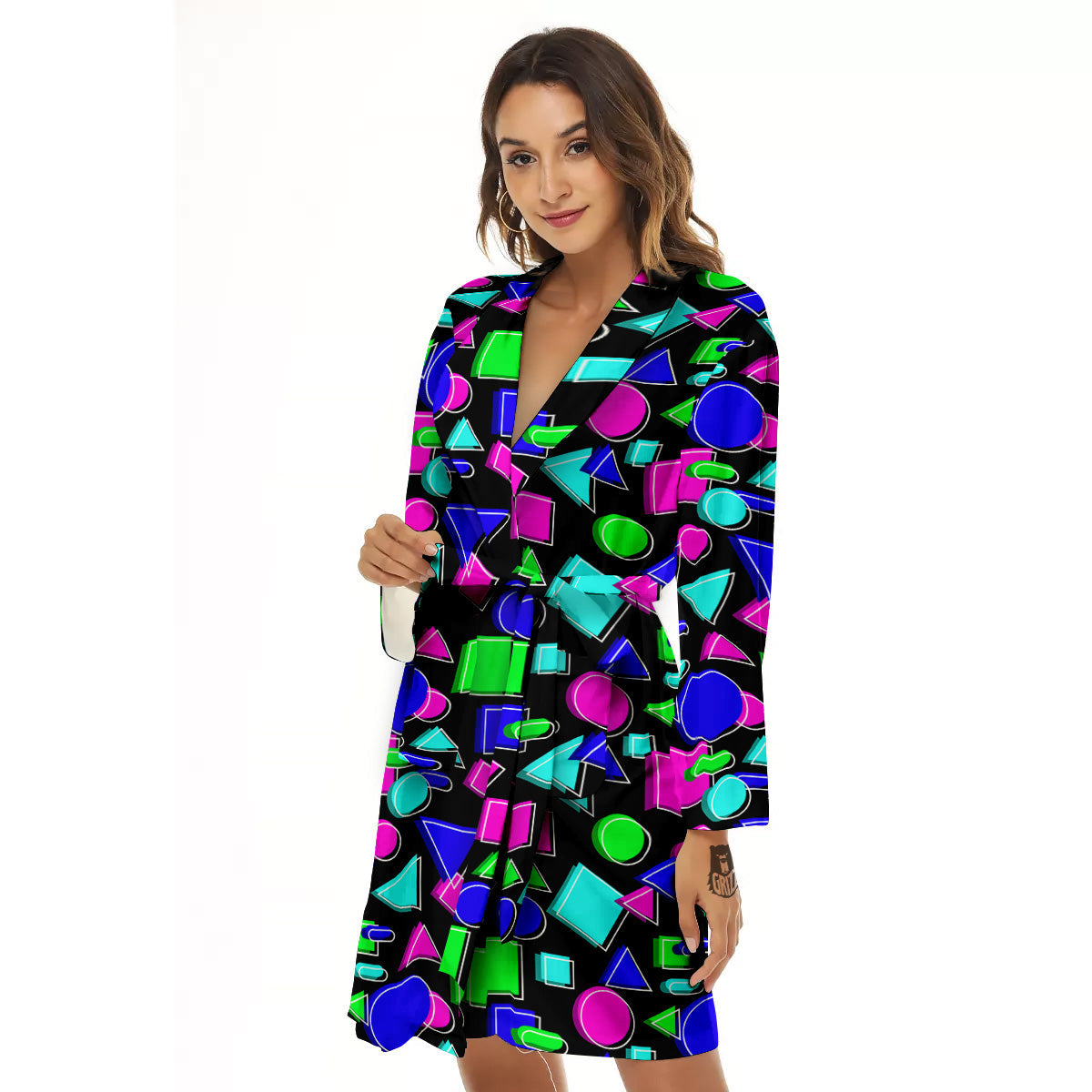 Abstract Neon Geometric Print Pattern Women's Robe-grizzshop