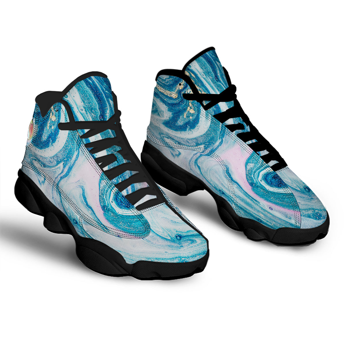 Abstract Ocean Marble Pink Blue Print Black Basketball Shoes-grizzshop
