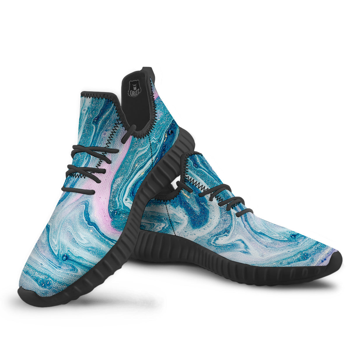 Abstract Ocean Marble Pink Blue Print Black Walking Shoes-grizzshop