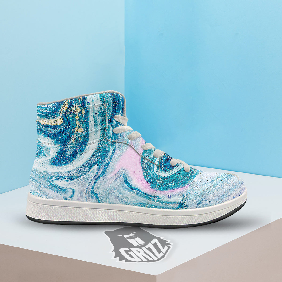 Abstract Ocean Marble Pink Blue Print High Top Sneakers-grizzshop