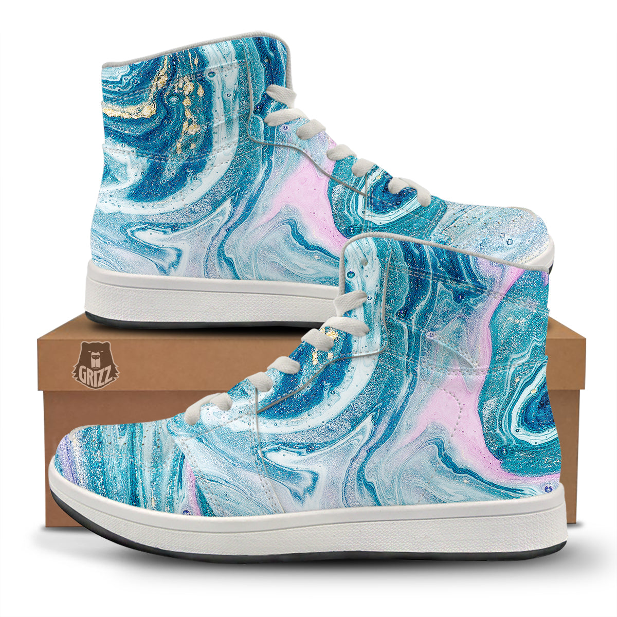 Abstract Ocean Marble Pink Blue Print High Top Sneakers-grizzshop