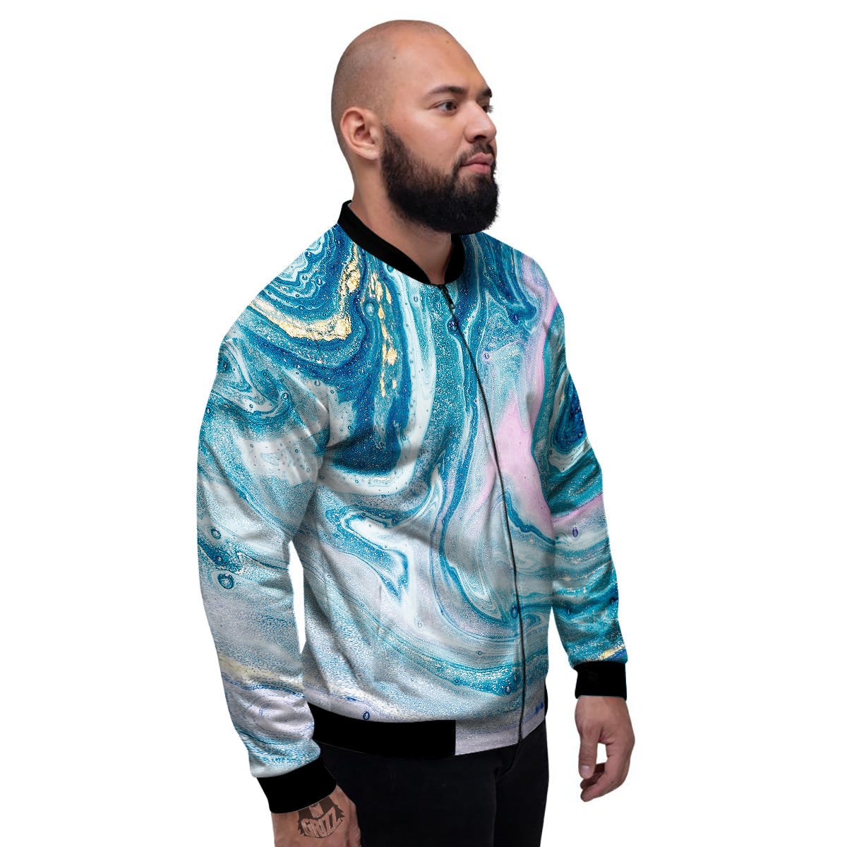 Abstract Ocean Marble Pink Blue Print Men's Bomber Jacket-grizzshop