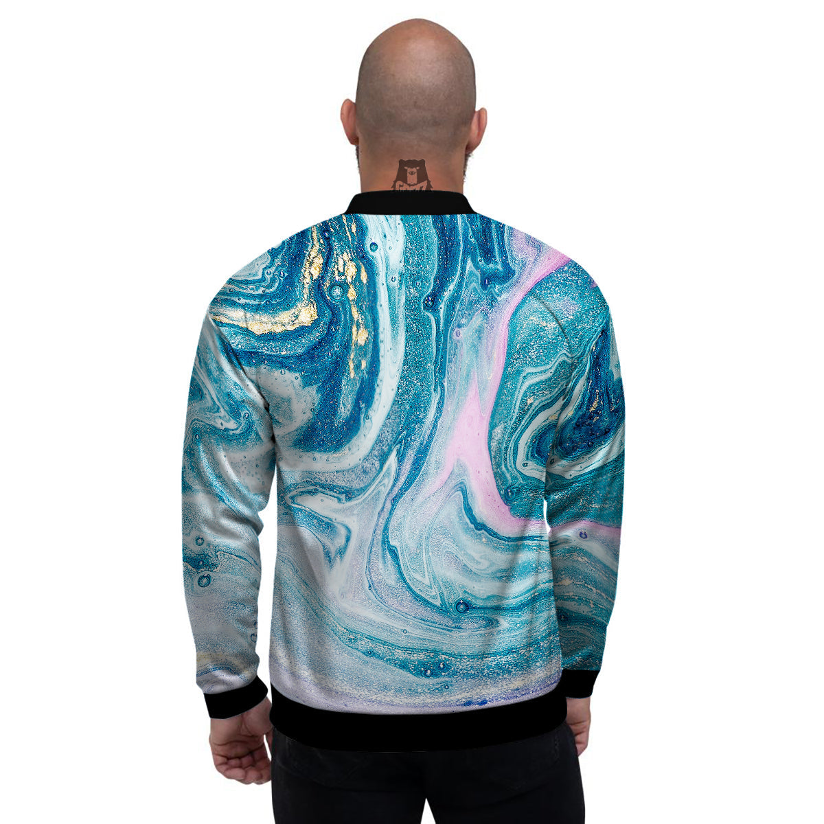 Abstract Ocean Marble Pink Blue Print Men's Bomber Jacket-grizzshop