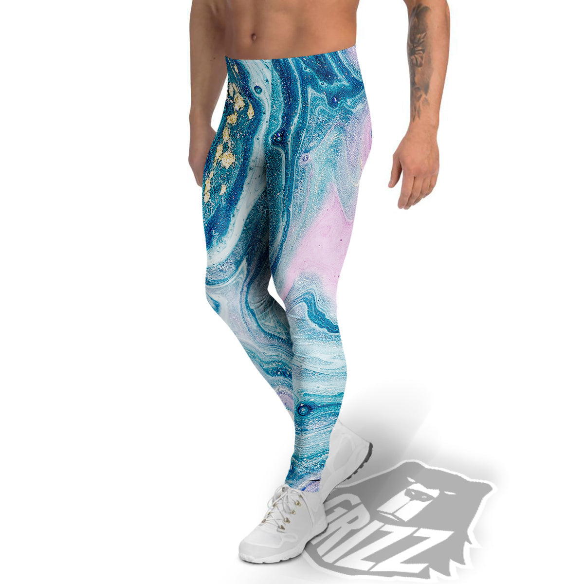 Abstract Ocean Marble Pink Blue Print Men's Leggings-grizzshop