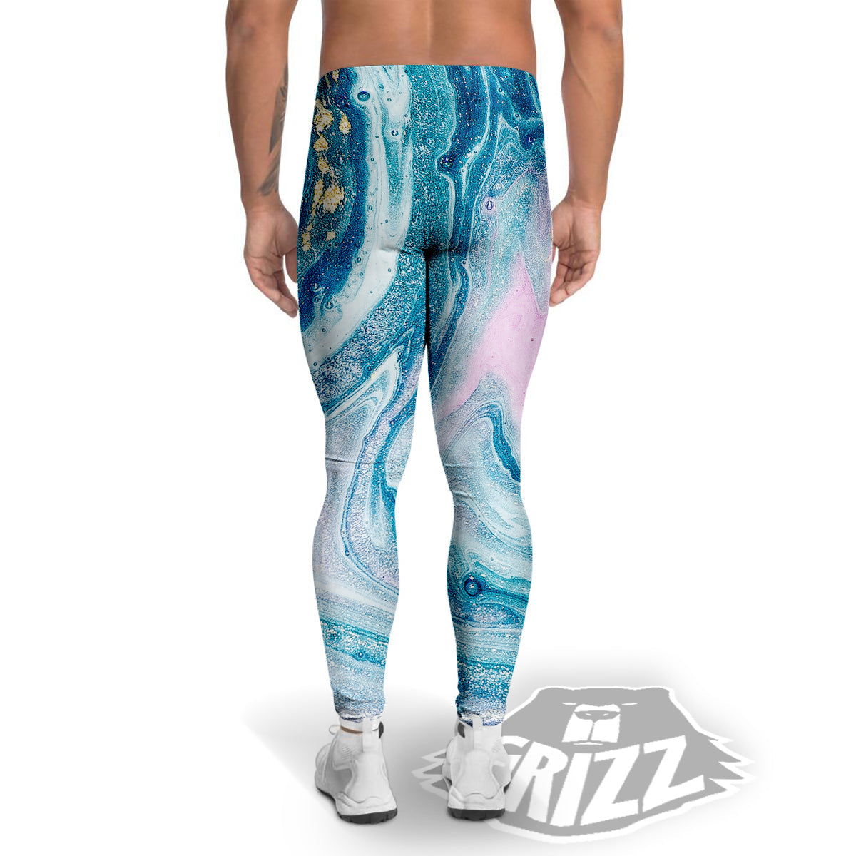 Abstract Ocean Marble Pink Blue Print Men's Leggings-grizzshop