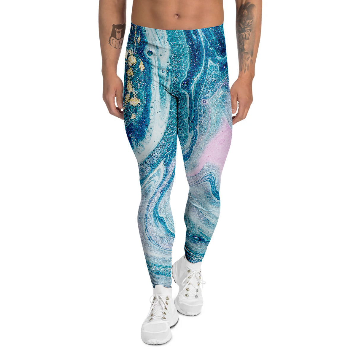 Abstract Ocean Marble Pink Blue Print Men's Leggings-grizzshop