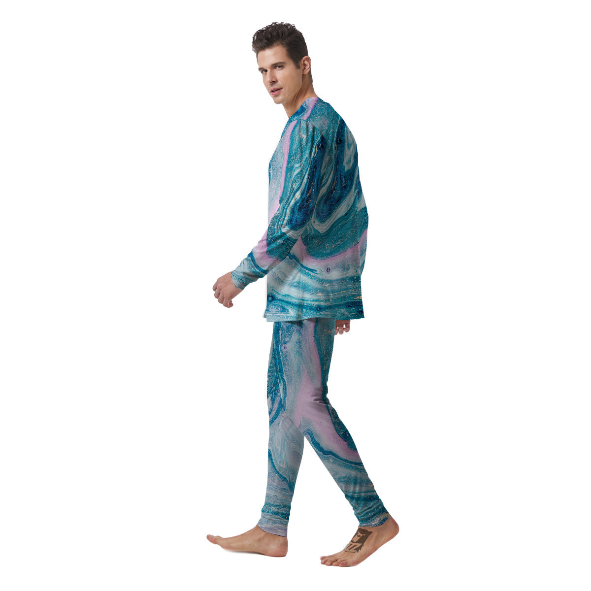 Abstract Ocean Marble Pink Blue Print Men's Pajamas-grizzshop