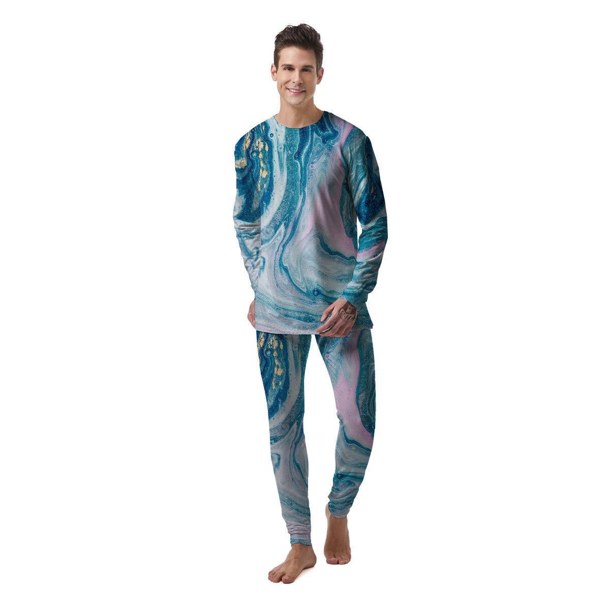 Abstract Ocean Marble Pink Blue Print Men's Pajamas-grizzshop