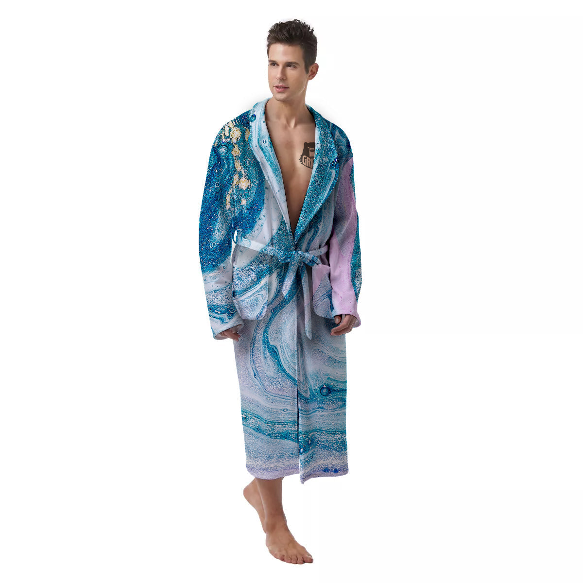 Abstract Ocean Marble Pink Blue Print Men's Robe-grizzshop