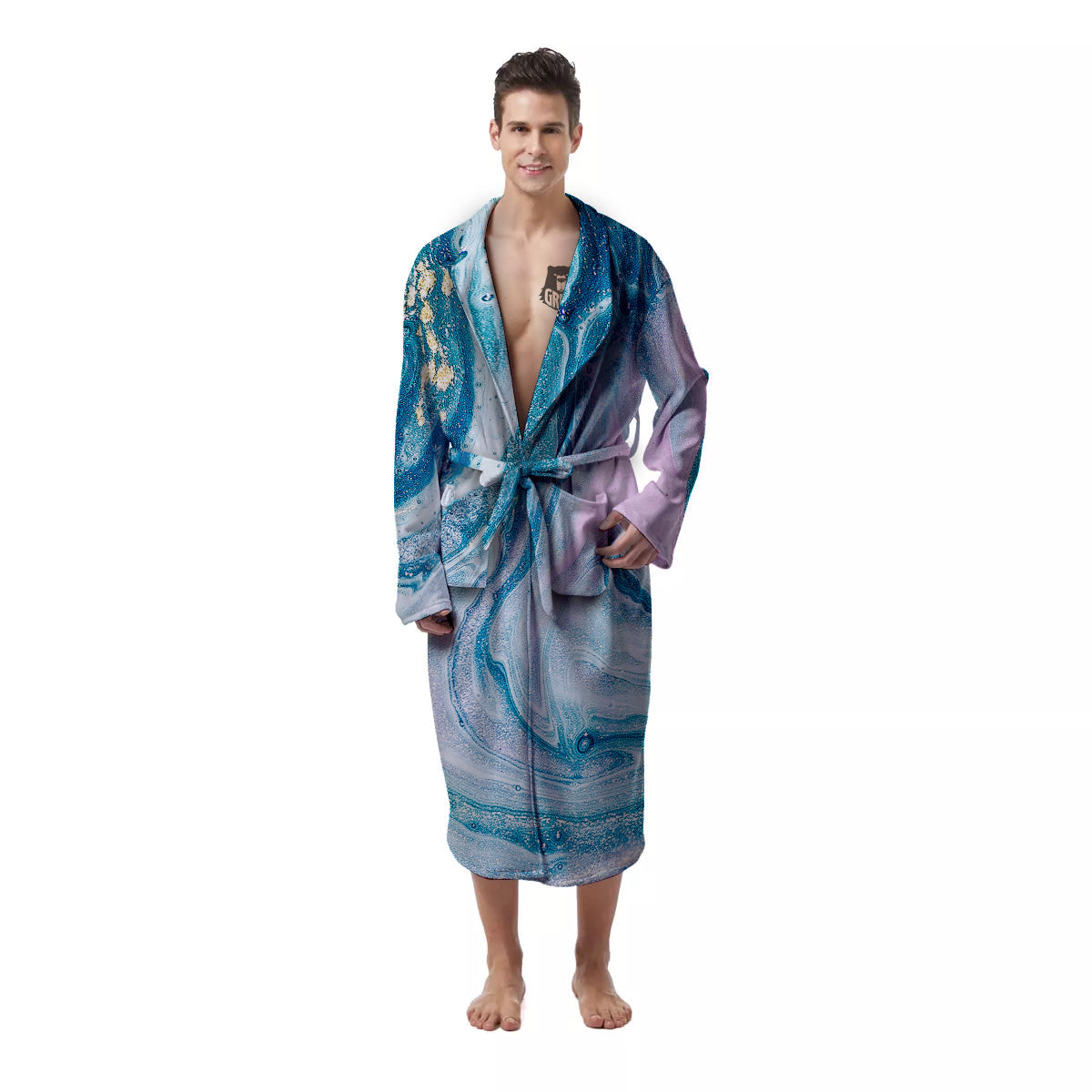 Abstract Ocean Marble Pink Blue Print Men's Robe-grizzshop