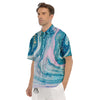 Abstract Ocean Marble Pink Blue Print Men's Short Sleeve Shirts-grizzshop