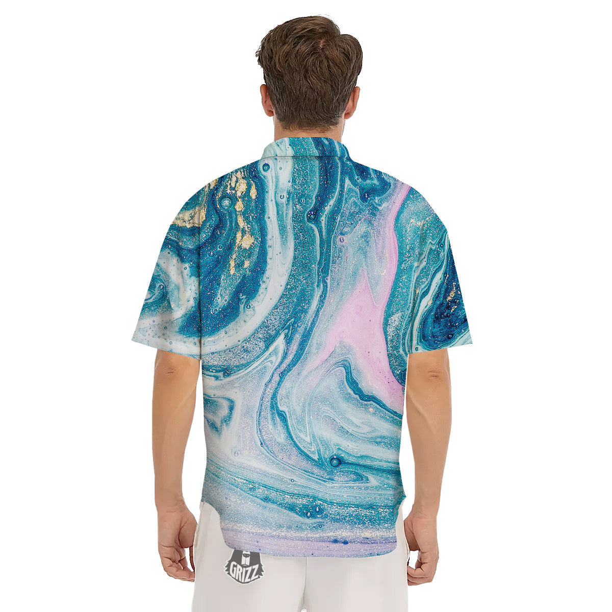 Abstract Ocean Marble Pink Blue Print Men's Short Sleeve Shirts-grizzshop