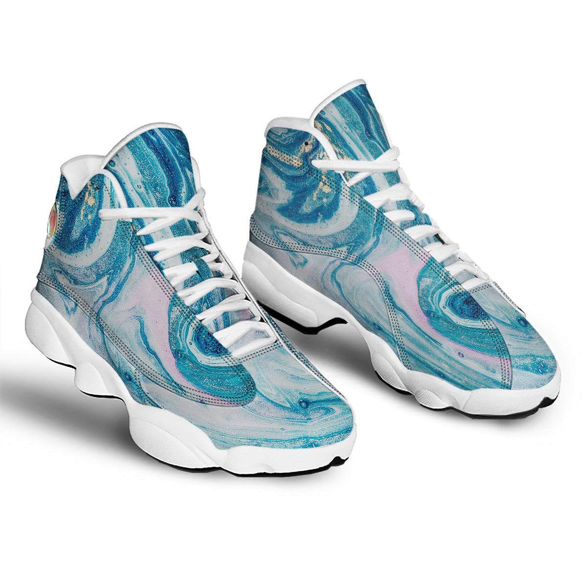 Abstract Ocean Marble Pink Blue Print White Basketball Shoes-grizzshop