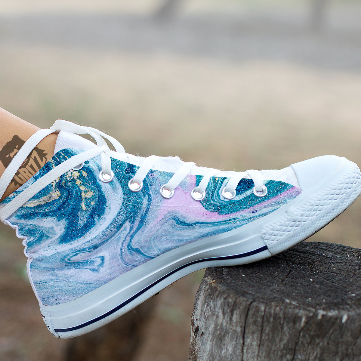 Abstract Ocean Marble Pink Blue Print White High Top Shoes-grizzshop