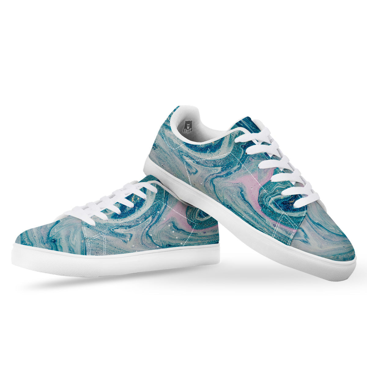 Abstract Ocean Marble Pink Blue Print White Low Top Sneakers-grizzshop