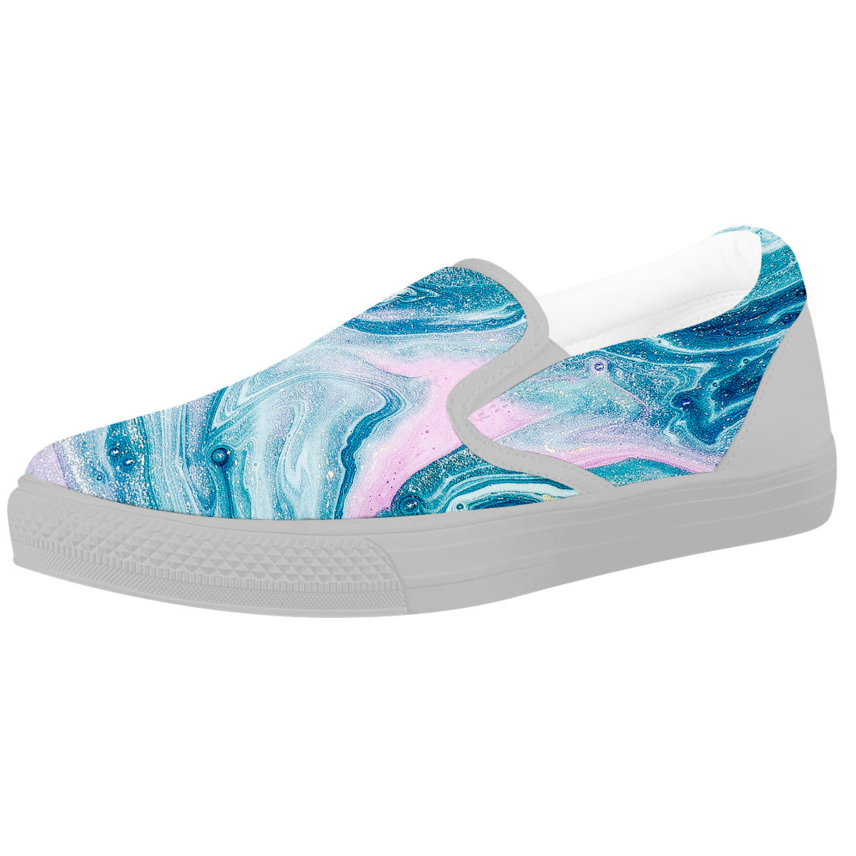 Abstract Ocean Marble Pink Blue Print White Slip On Shoes-grizzshop