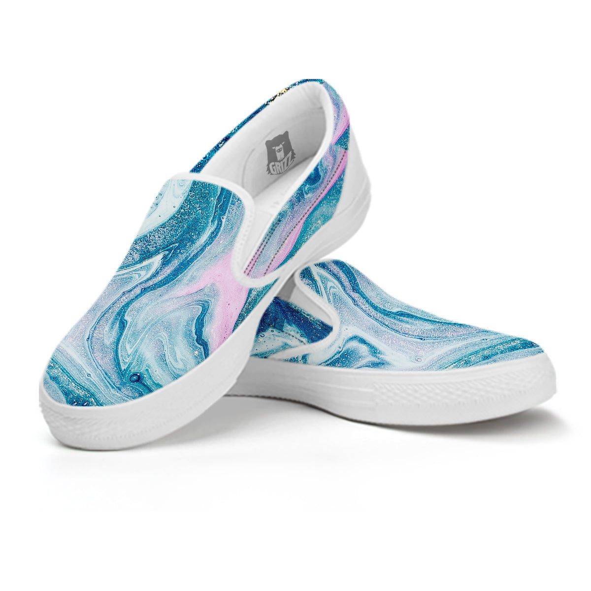 Abstract Ocean Marble Pink Blue Print White Slip On Shoes-grizzshop