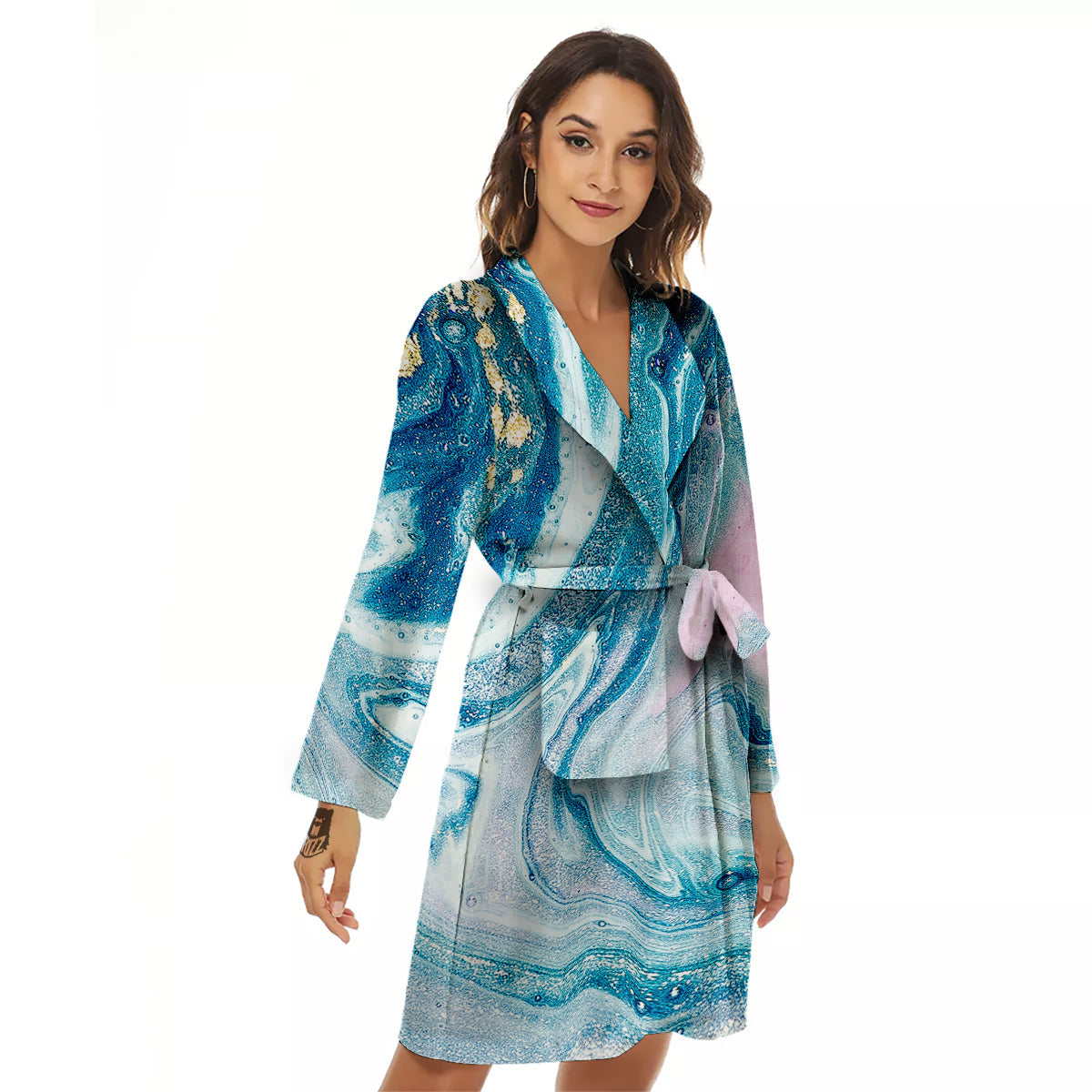 Abstract Ocean Marble Pink Blue Print Women's Robe-grizzshop