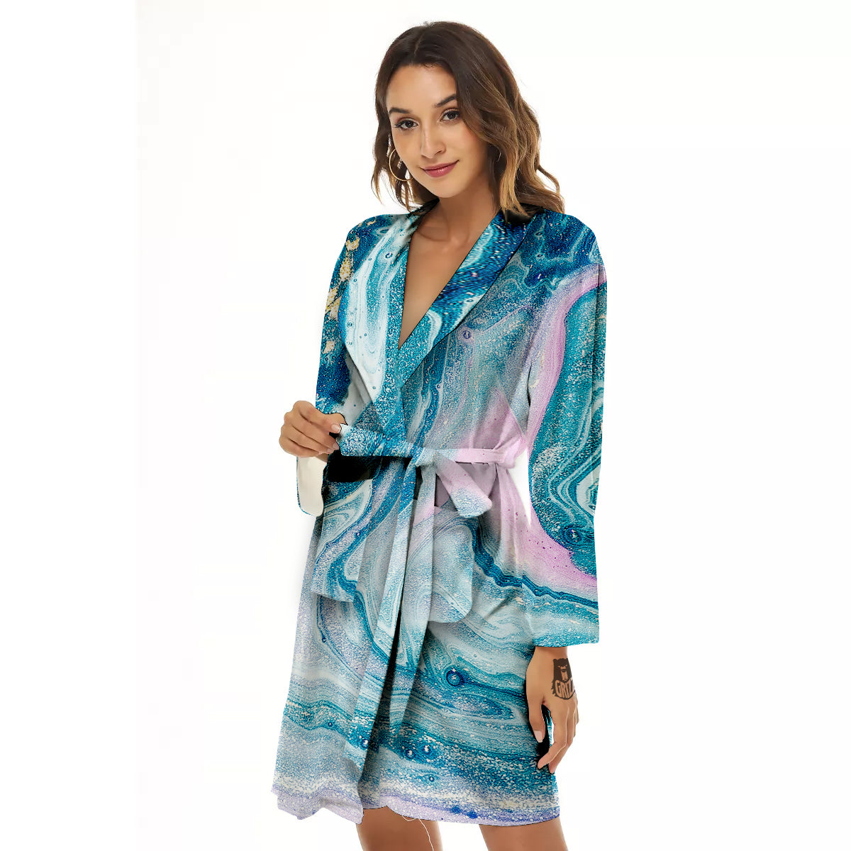 Abstract Ocean Marble Pink Blue Print Women's Robe-grizzshop