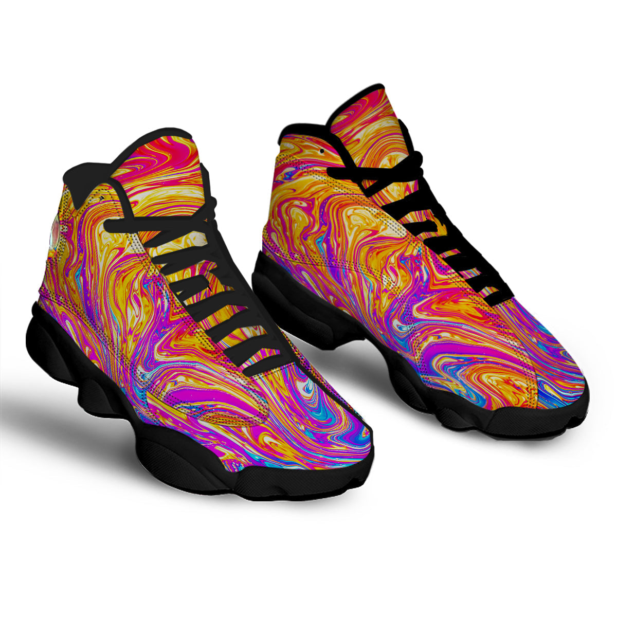 Abstract Orange Psychedelic Print Black Basketball Shoes-grizzshop