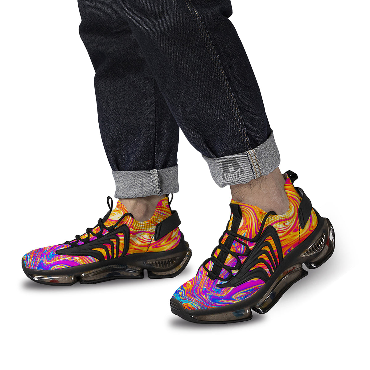 Abstract Orange Psychedelic Print Black Gym Shoes-grizzshop