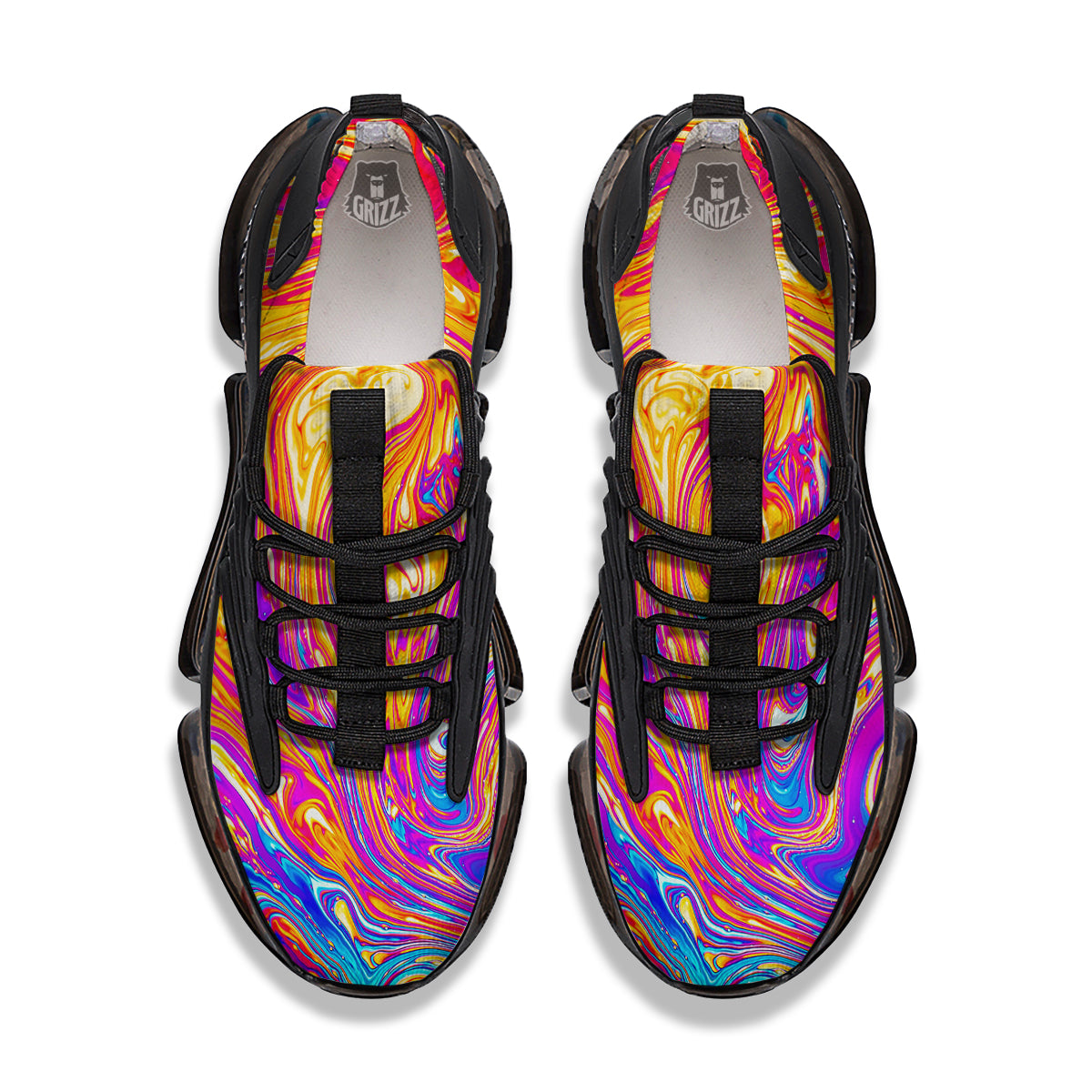 Abstract Orange Psychedelic Print Black Gym Shoes-grizzshop
